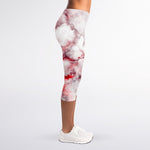 White Ruby Marble Print Women's Capri Leggings
