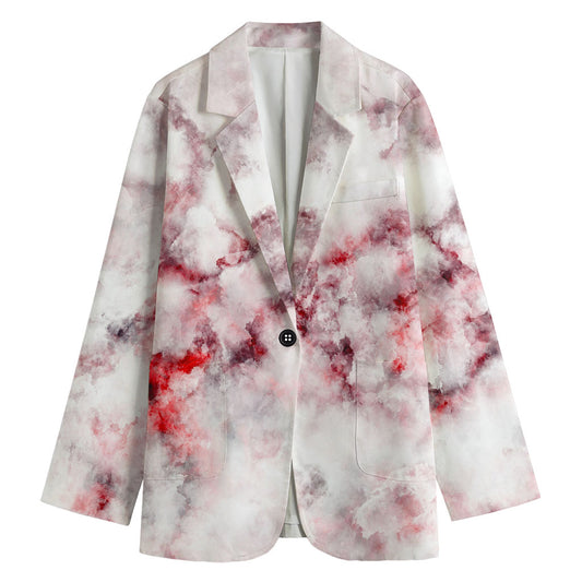 White Ruby Marble Print Women's Cotton Blazer