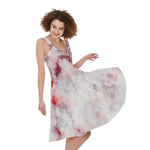 White Ruby Marble Print Women's Sleeveless Dress