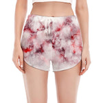 White Ruby Marble Print Women's Split Running Shorts