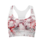 White Ruby Marble Print Women's Sports Bra