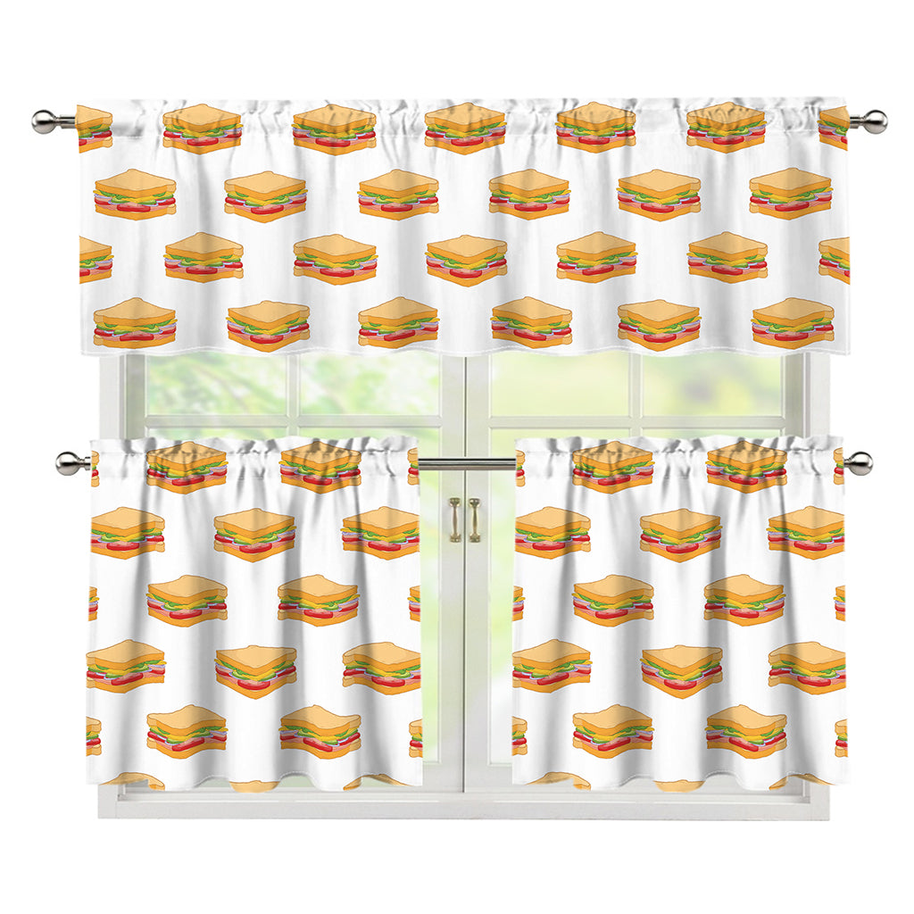 White Sandwiches Pattern Print 3 Piece Kitchen Curtains