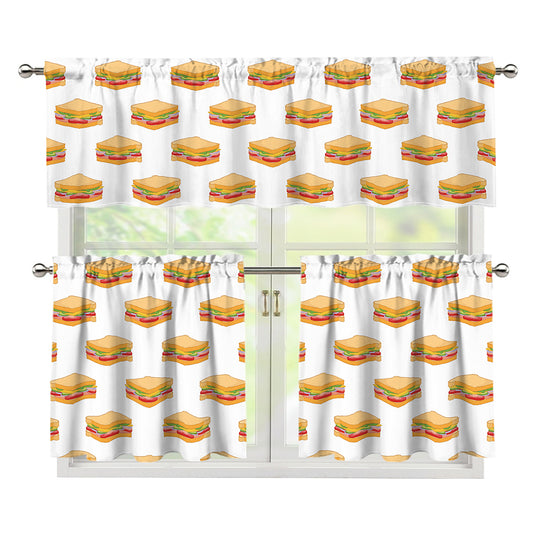 White Sandwiches Pattern Print 3 Piece Kitchen Curtains