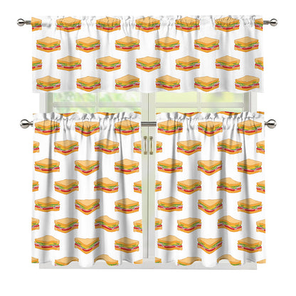 White Sandwiches Pattern Print 3 Piece Kitchen Curtains