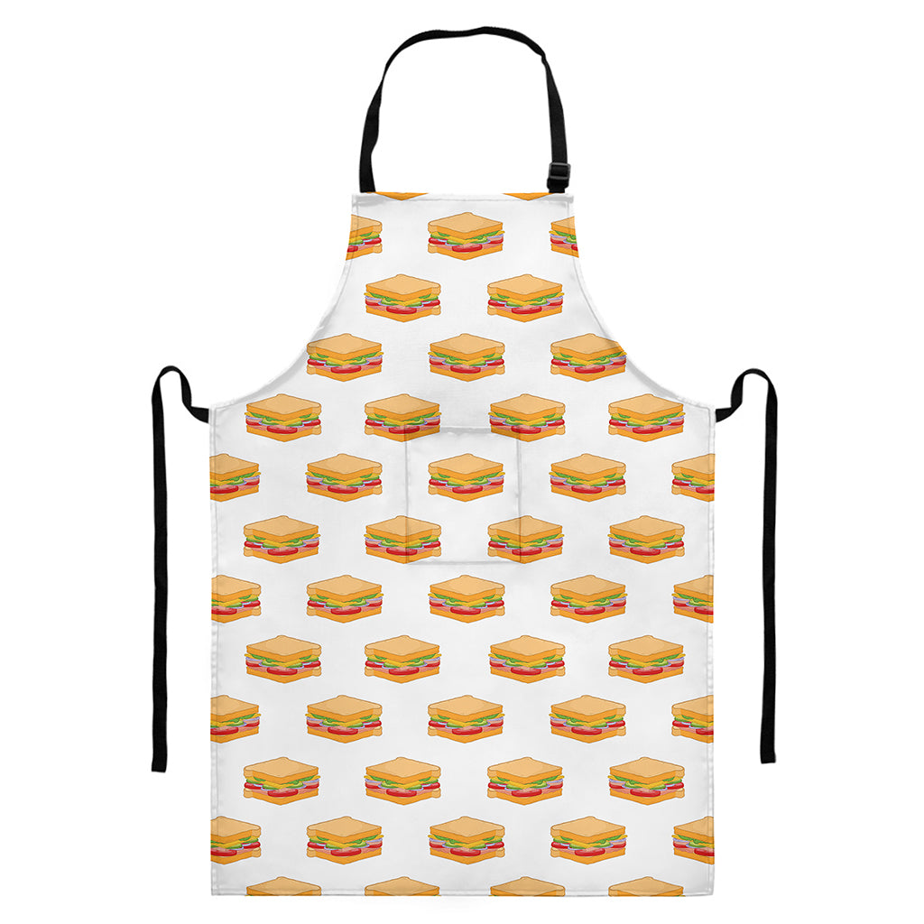 White Sandwiches Pattern Print Bib Apron With Pocket