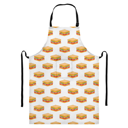 White Sandwiches Pattern Print Bib Apron With Pocket