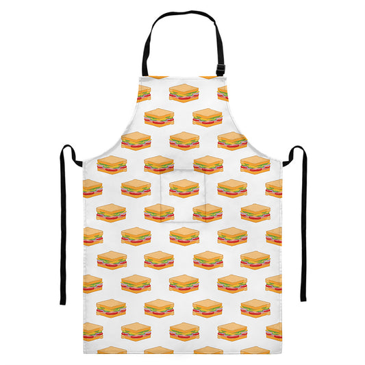 White Sandwiches Pattern Print Bib Apron With Pocket