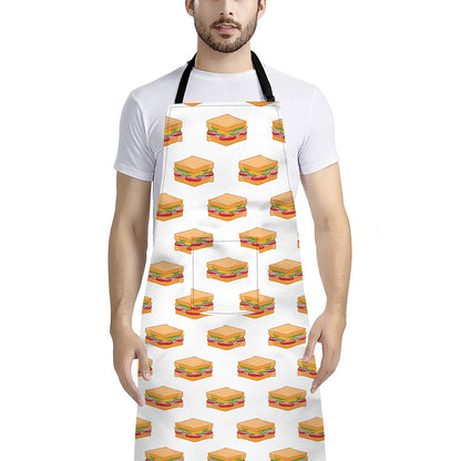 White Sandwiches Pattern Print Bib Apron With Pocket