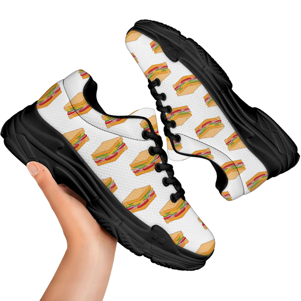White Sandwiches Pattern Print Black Chunky Shoes