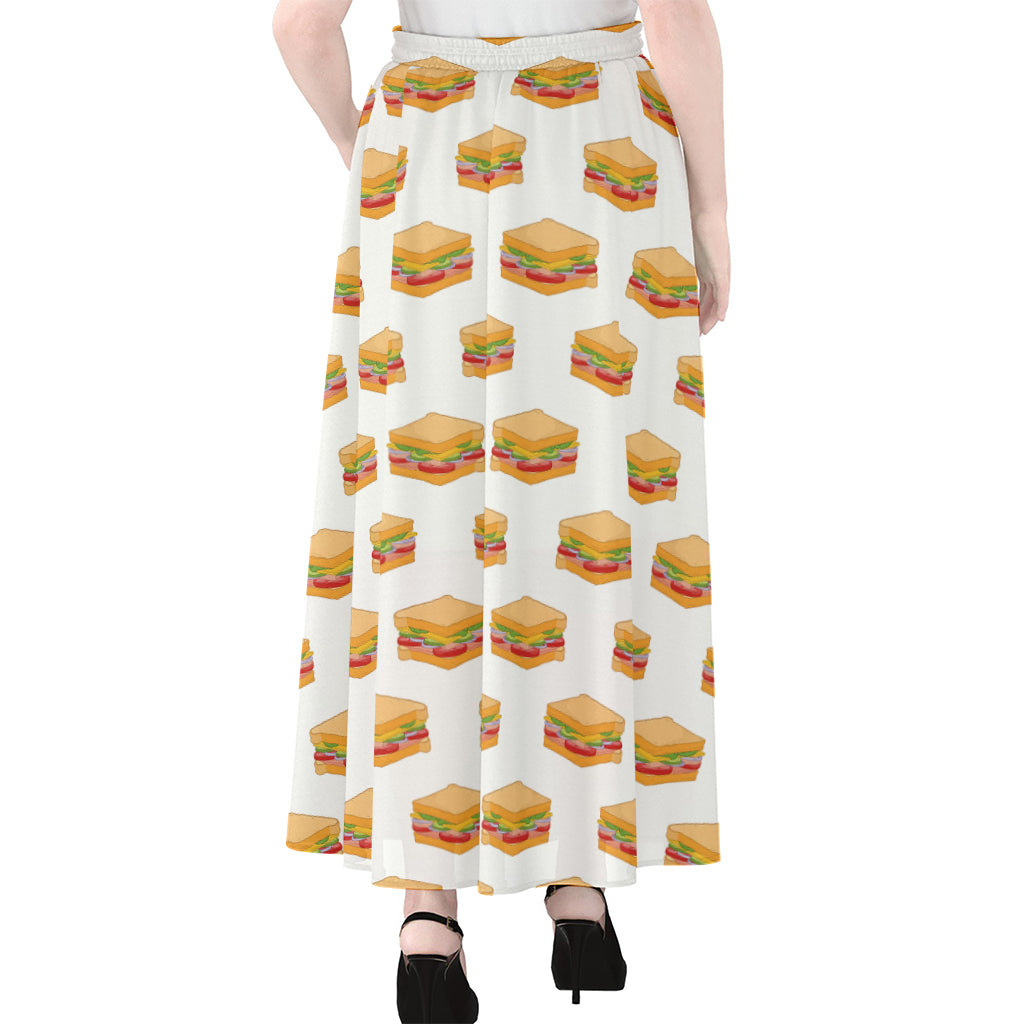 White Sandwiches Pattern Print Chiffon Maxi Skirt