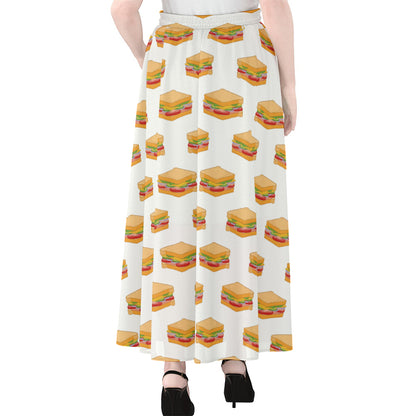 White Sandwiches Pattern Print Chiffon Maxi Skirt