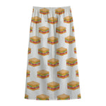 White Sandwiches Pattern Print Cotton Front Slit Maxi Skirt