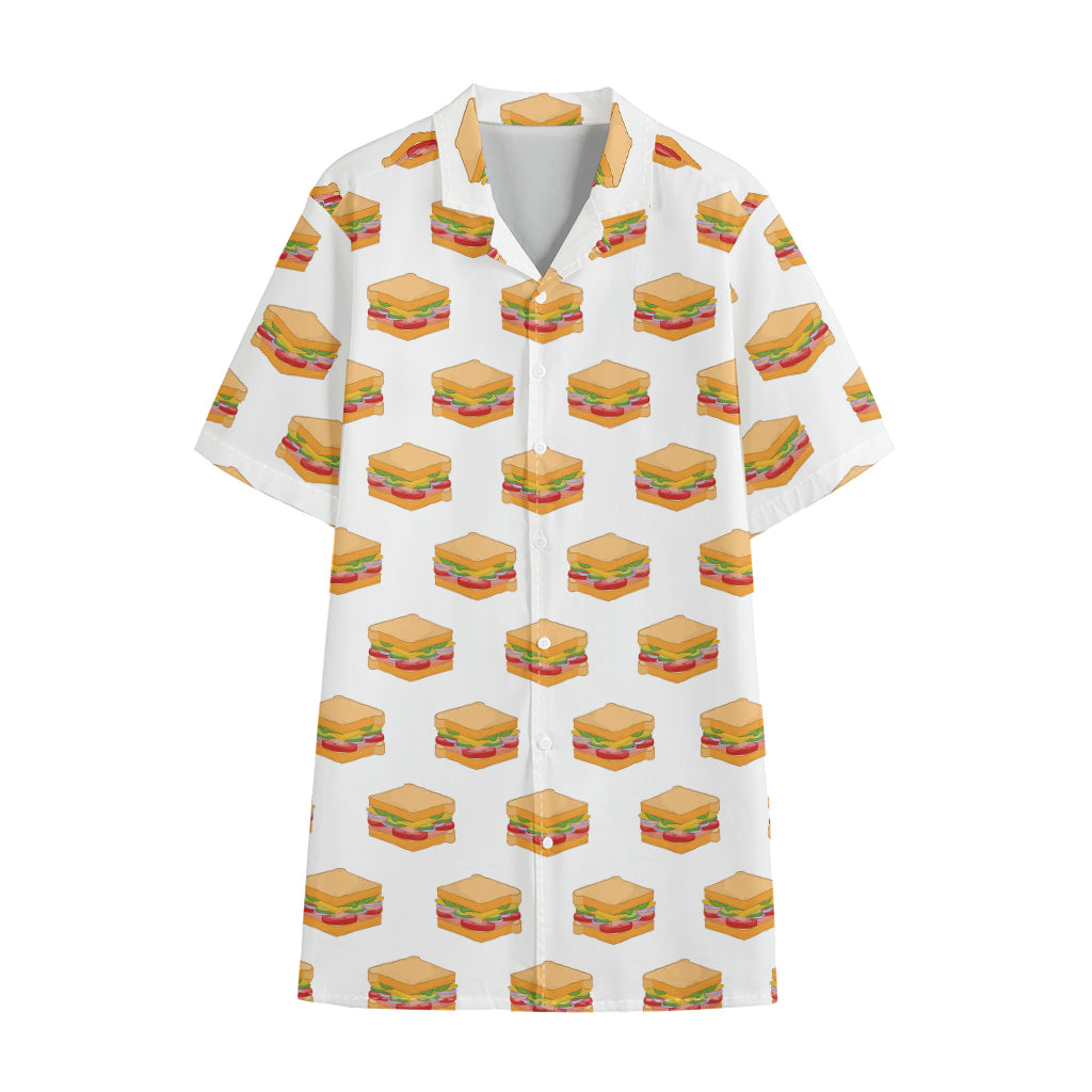 White Sandwiches Pattern Print Cotton Hawaiian Shirt
