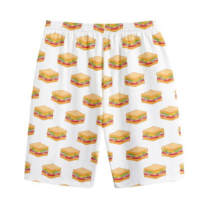 White Sandwiches Pattern Print Cotton Shorts