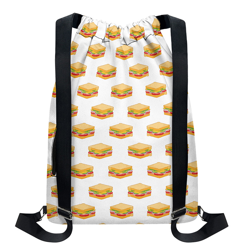 White Sandwiches Pattern Print Drawstring Backpack