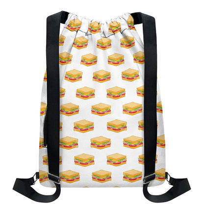 White Sandwiches Pattern Print Drawstring Backpack