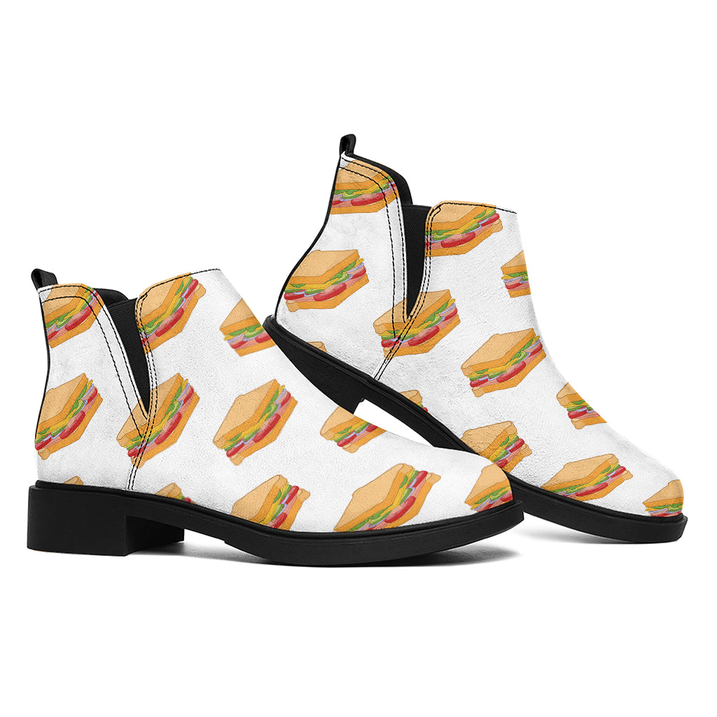 White Sandwiches Pattern Print Flat Ankle Boots