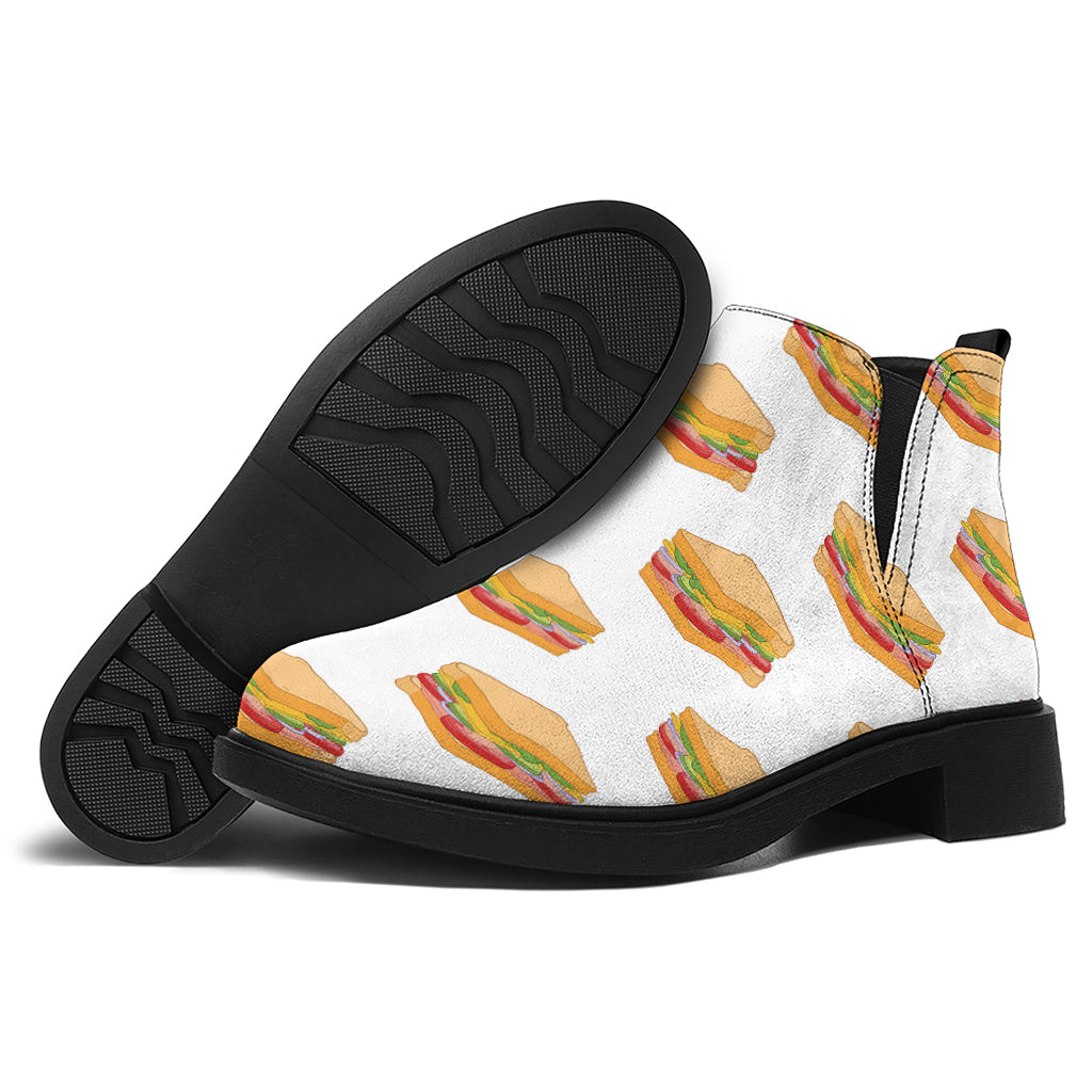 White Sandwiches Pattern Print Flat Ankle Boots