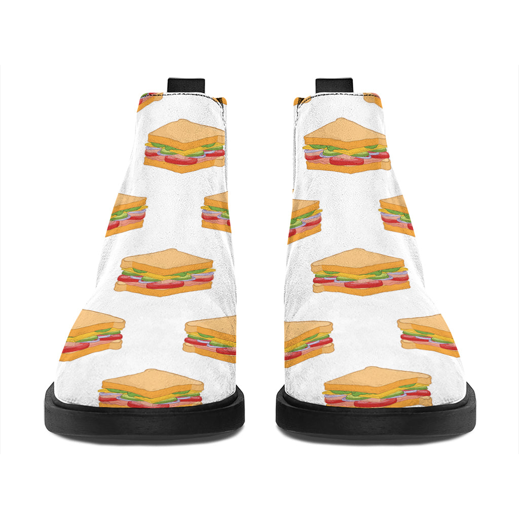 White Sandwiches Pattern Print Flat Ankle Boots
