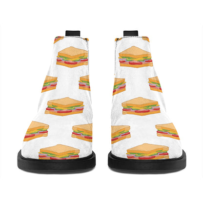 White Sandwiches Pattern Print Flat Ankle Boots