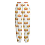 White Sandwiches Pattern Print Fleece Lined Knit Pants