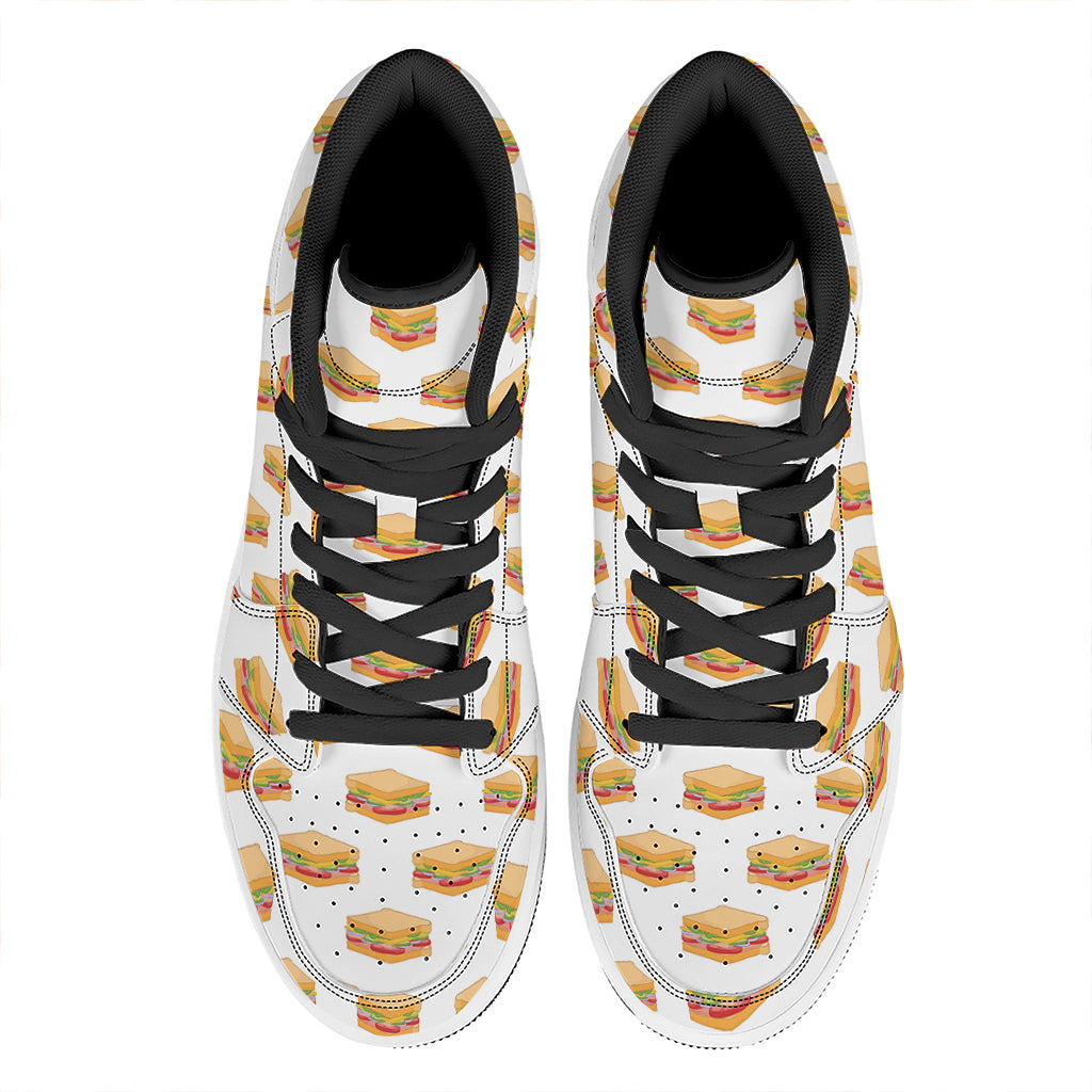 White Sandwiches Pattern Print High Top Leather Sneakers