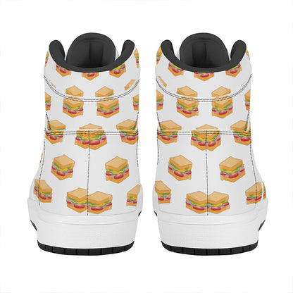 White Sandwiches Pattern Print High Top Leather Sneakers