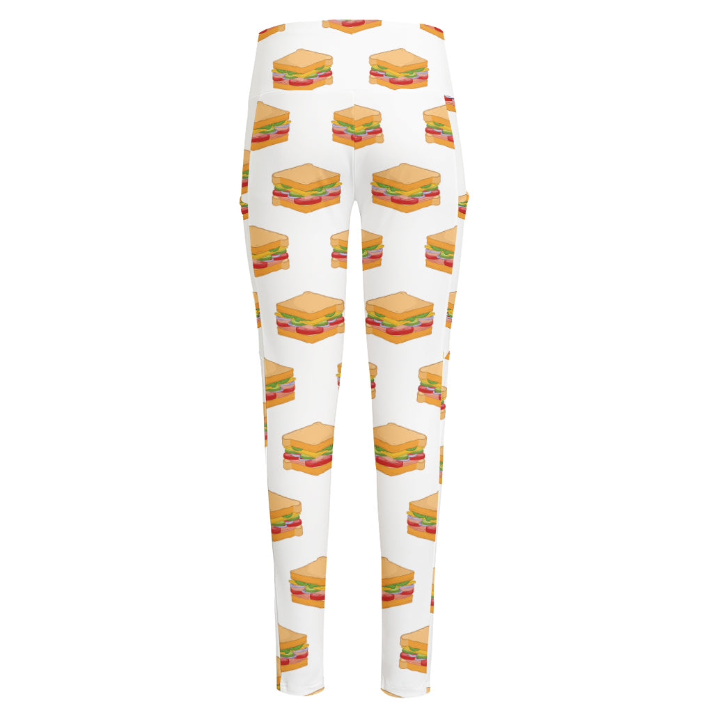 White Sandwiches Pattern Print High-Waisted Pocket Leggings