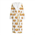 White Sandwiches Pattern Print Hooded Bathrobe