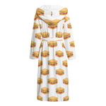 White Sandwiches Pattern Print Hooded Bathrobe