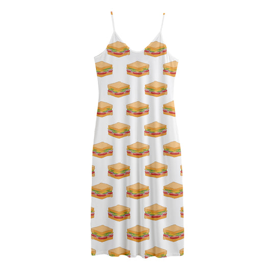White Sandwiches Pattern Print Jersey Midi Cami Dress
