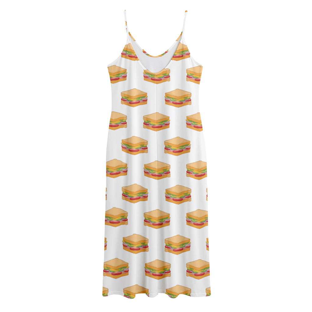 White Sandwiches Pattern Print Jersey Midi Cami Dress