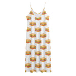 White Sandwiches Pattern Print Jersey Midi Cami Dress