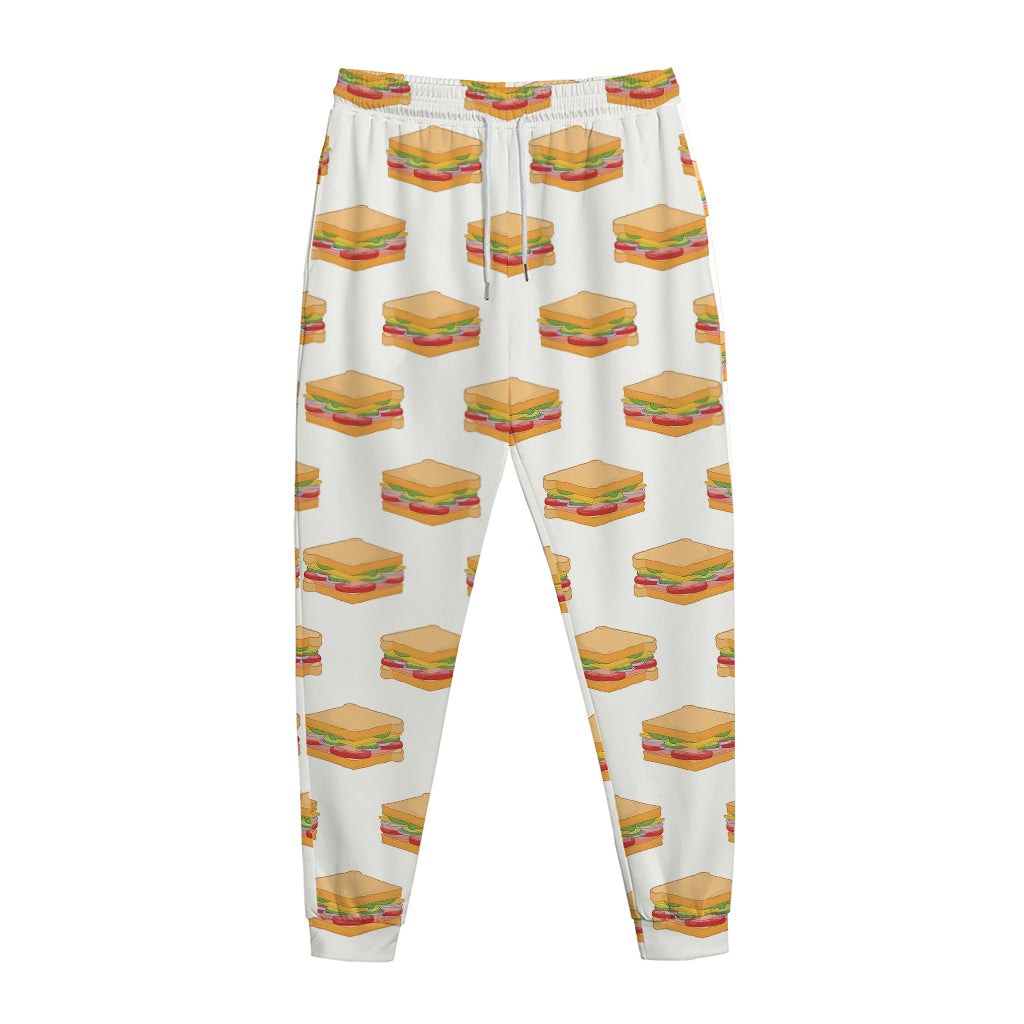 White Sandwiches Pattern Print Jogger Pants