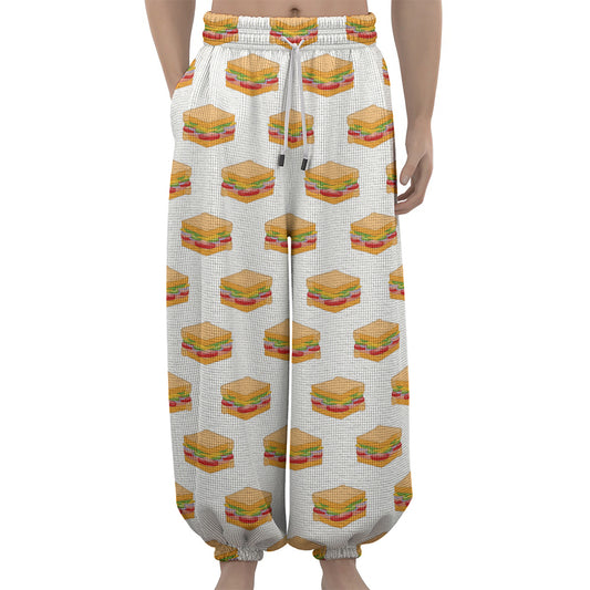 White Sandwiches Pattern Print Lantern Pants