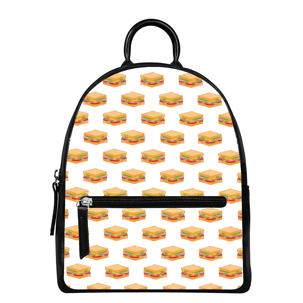 White Sandwiches Pattern Print Leather Backpack