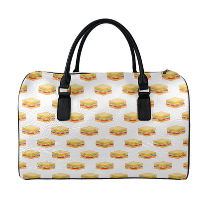 White Sandwiches Pattern Print Leather Duffle Bag