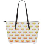 White Sandwiches Pattern Print Leather Tote Bag