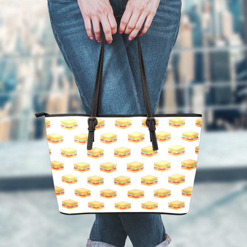White Sandwiches Pattern Print Leather Tote Bag