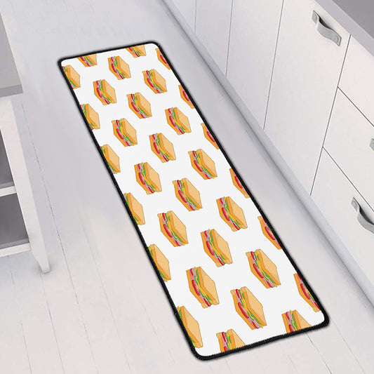 White Sandwiches Pattern Print Long Kitchen Mat