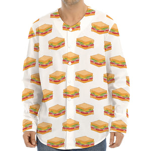 White Sandwiches Pattern Print Long Sleeve Baseball Jersey