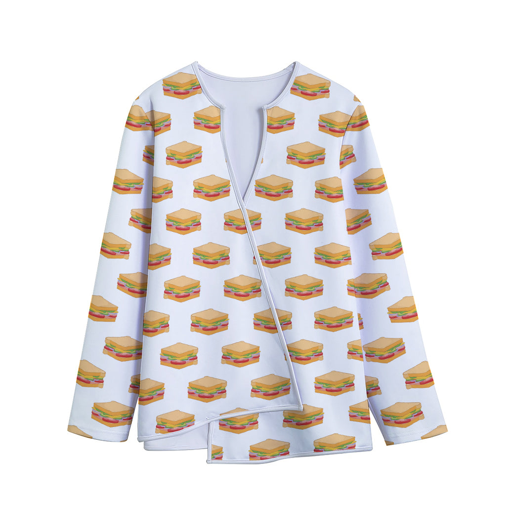 White Sandwiches Pattern Print Long Sleeve Short Coat