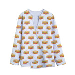 White Sandwiches Pattern Print Long Sleeve Short Coat
