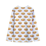 White Sandwiches Pattern Print Long Sleeve Short Coat