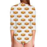 White Sandwiches Pattern Print Long Sleeve Swimsuit