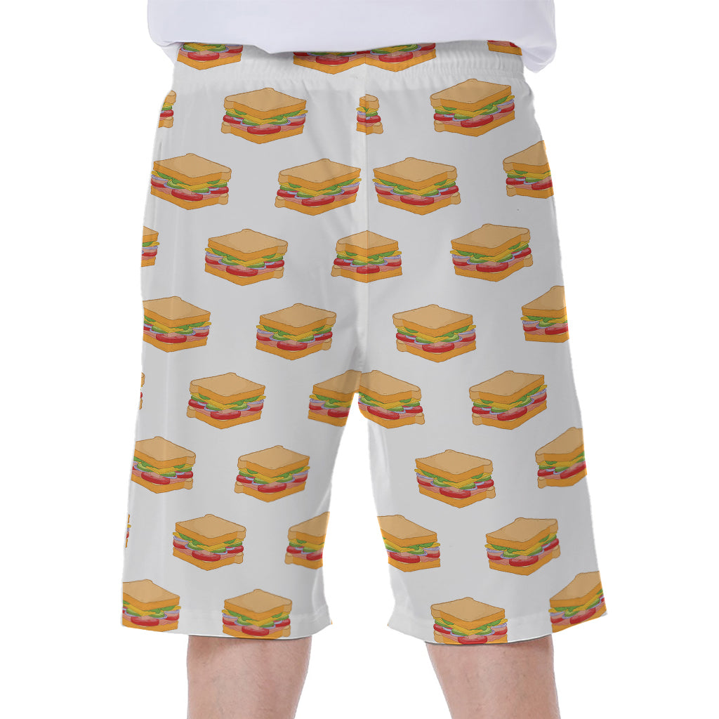 White Sandwiches Pattern Print Men's Beach Shorts
