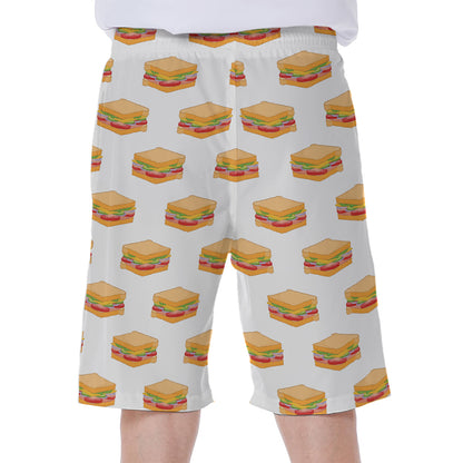 White Sandwiches Pattern Print Men's Beach Shorts