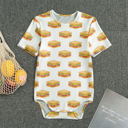 White Sandwiches Pattern Print Men's Bodysuit