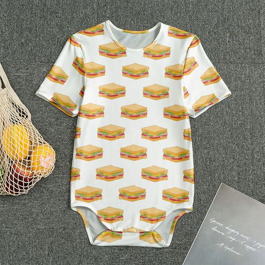 White Sandwiches Pattern Print Men's Bodysuit