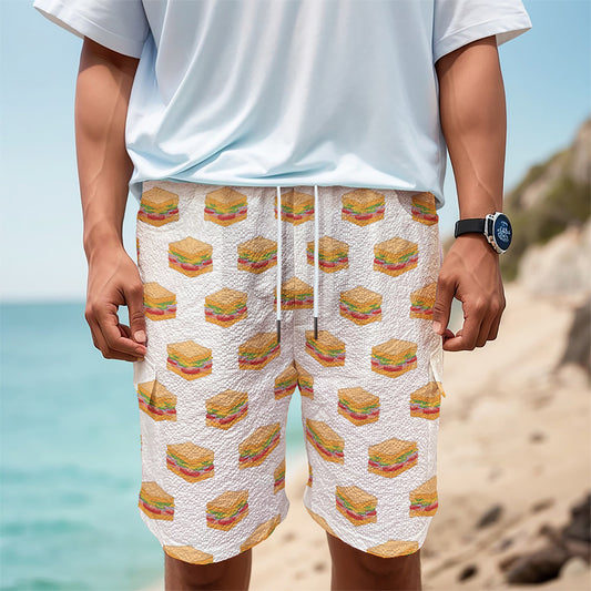White Sandwiches Pattern Print Men's Cargo Shorts